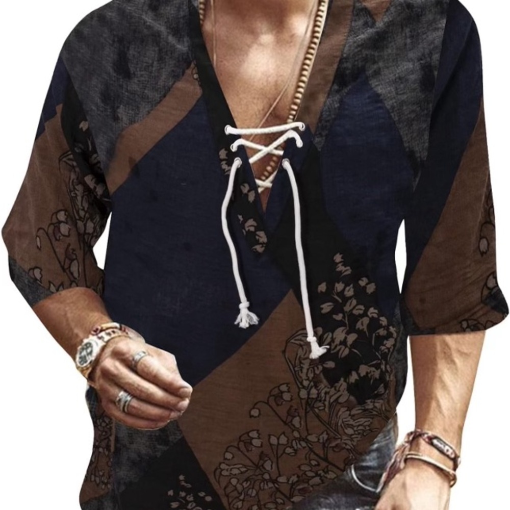Men's Black and Brown Patterned Shirt